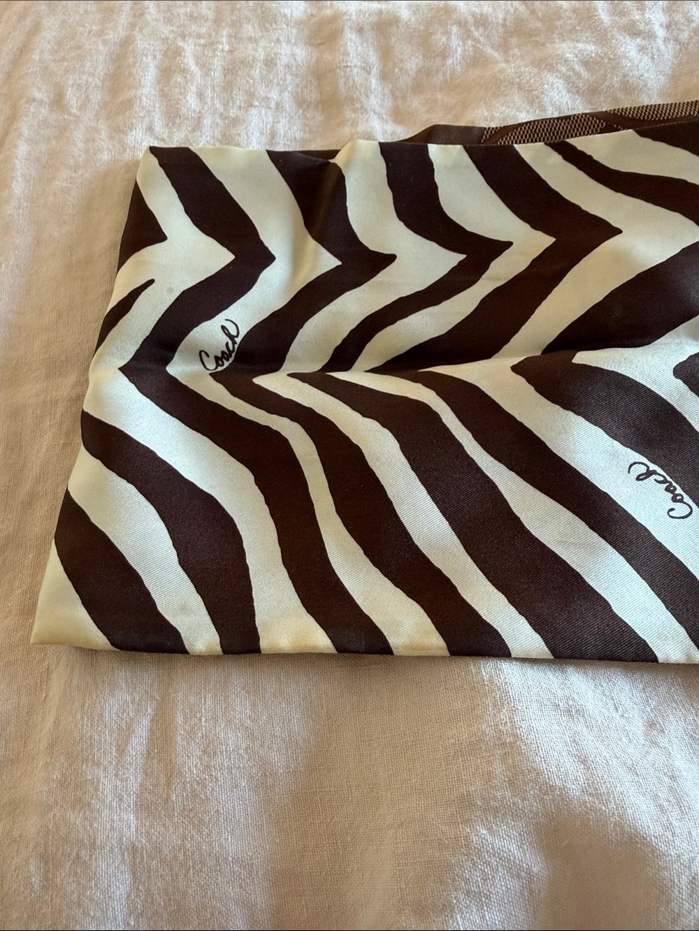 Vintage Coach Brown Signature & Zebra Print Silk Scarf - Picture 5 of 6